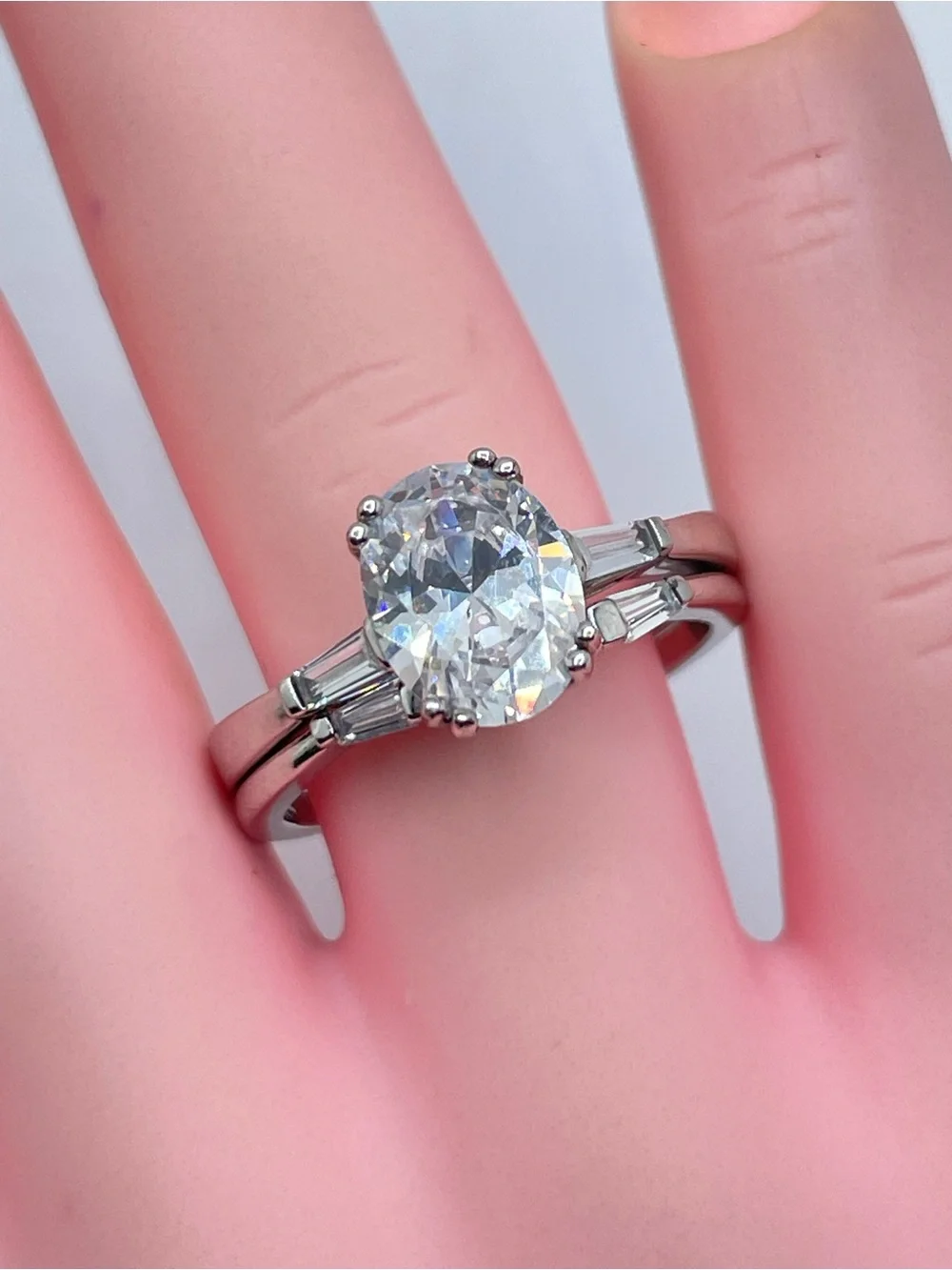 Sterling Silver CZ Double Band Engagement Style Ring Size 7 New